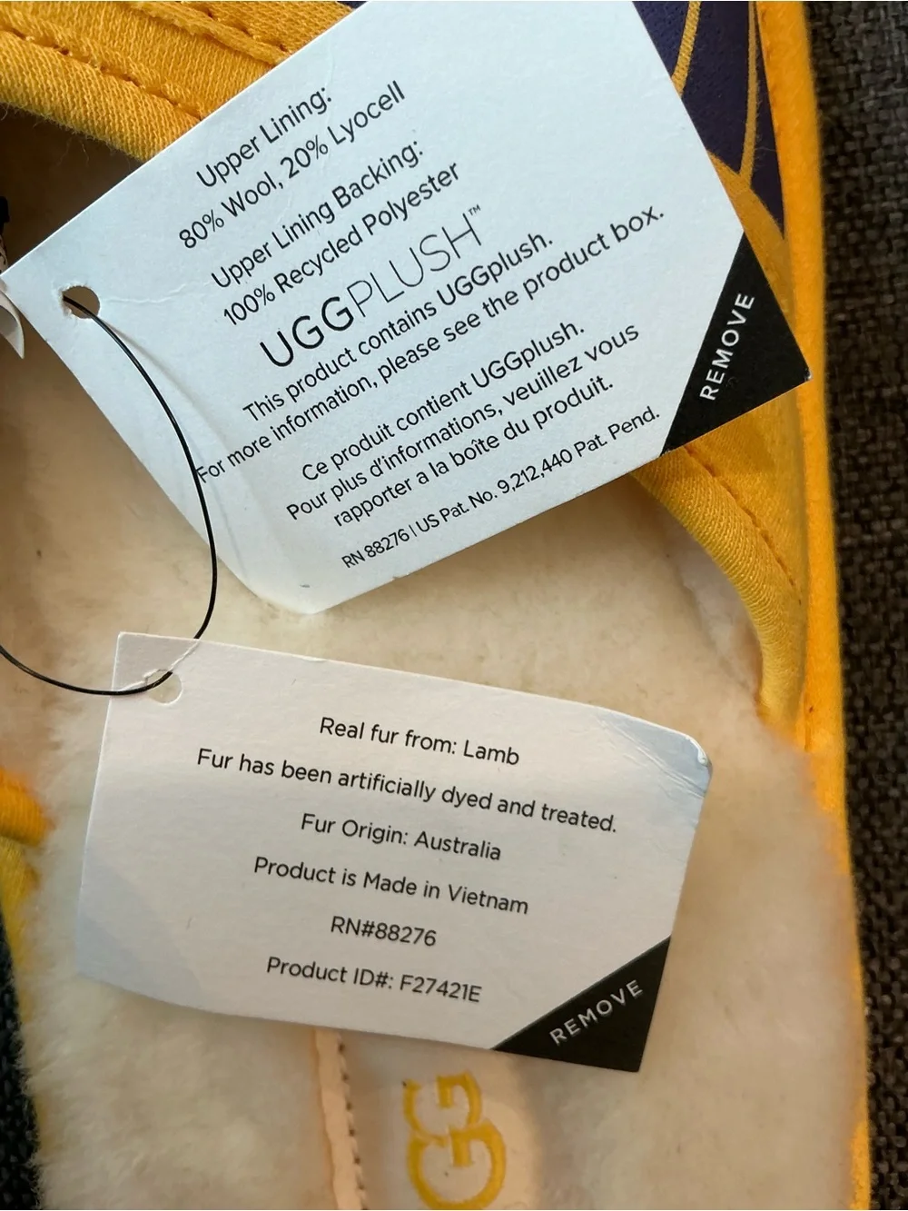 UGG White Shearling Slide with Yellow Logo